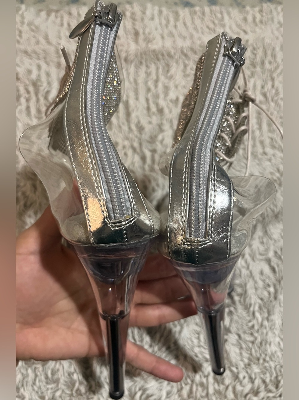 Pleaser Silver Rhinestone Platform Heels - Picture 3 of 5